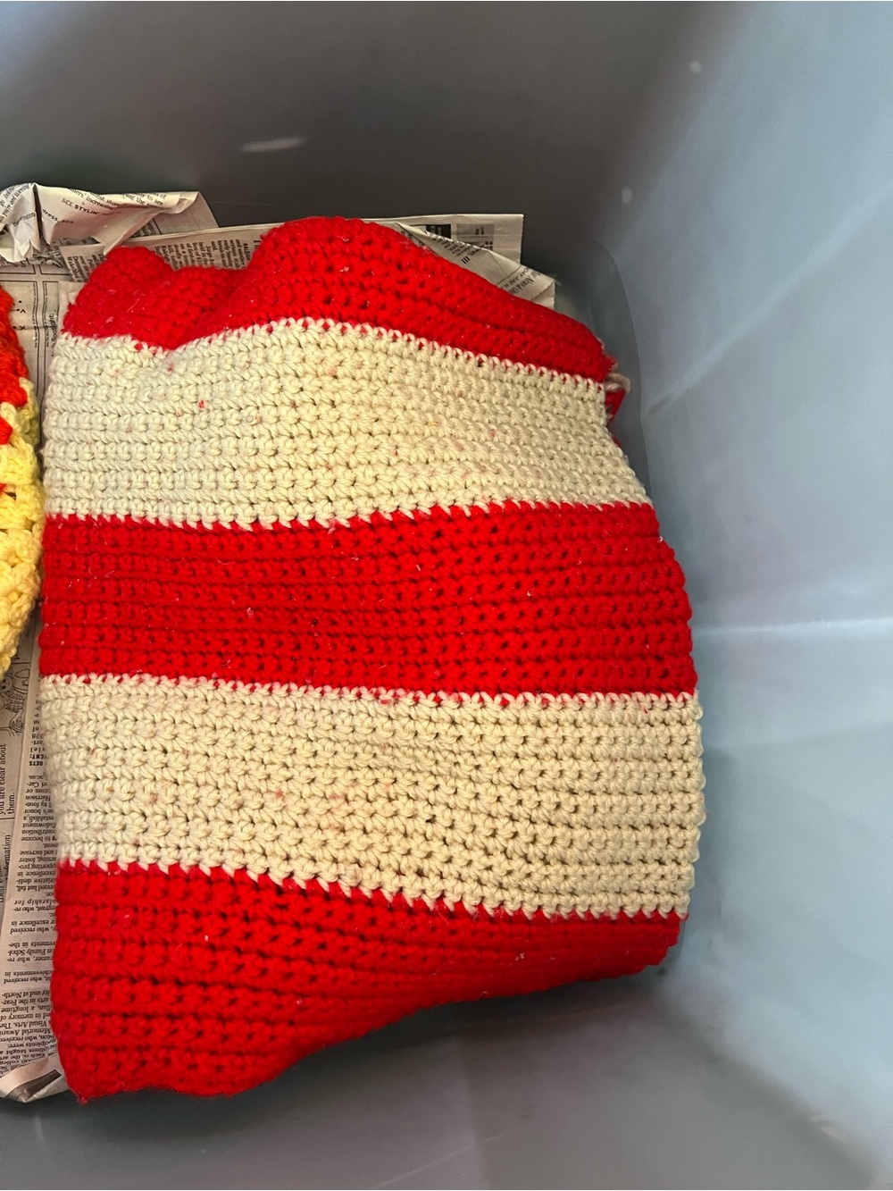 Handmade Red and Cream Striped Crochet throw